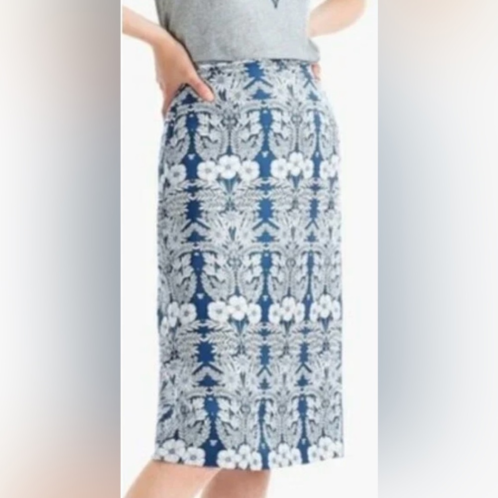 Abigail Borg for J. Crew Silk Slip Midi Skirt w/ Floral Bohemian Blue & White